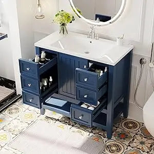 Harper & Bright Designs 36" Bathroom Vanity with Sink, Free Standing Single Basin Vanity Set with One Cabinet and Three Drawers,