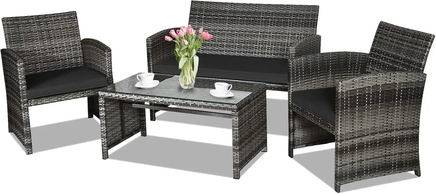 Guangbai 4 Piece Rattan Patio Set With Weatherproof Cushions