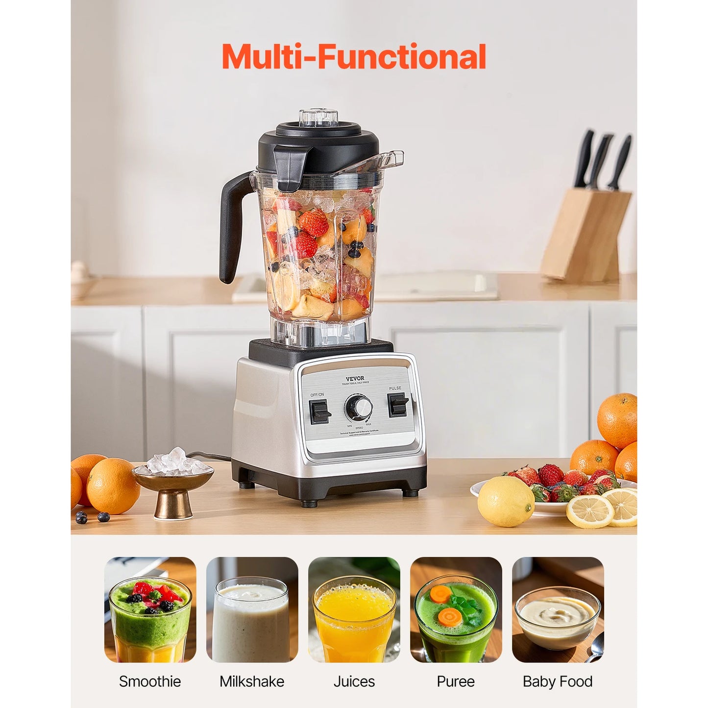 VEVOR 1400W Blender For Smoothies Professional Ice Crushing