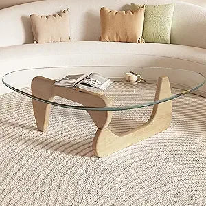 Small Coffee Table Black Glass Coffee Table for Living Room, Mid Century Modern Coffee Table, Wood Rustic Coffee Table with Wood