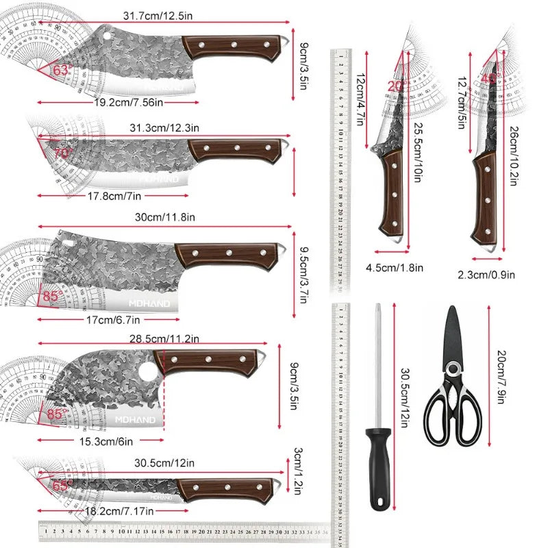 14PCS Japanese Chef Knife Set High Carbon Steel Sharp Blade for Meat Slicing Peeling Chopping Cooking Kitchen Knives Set