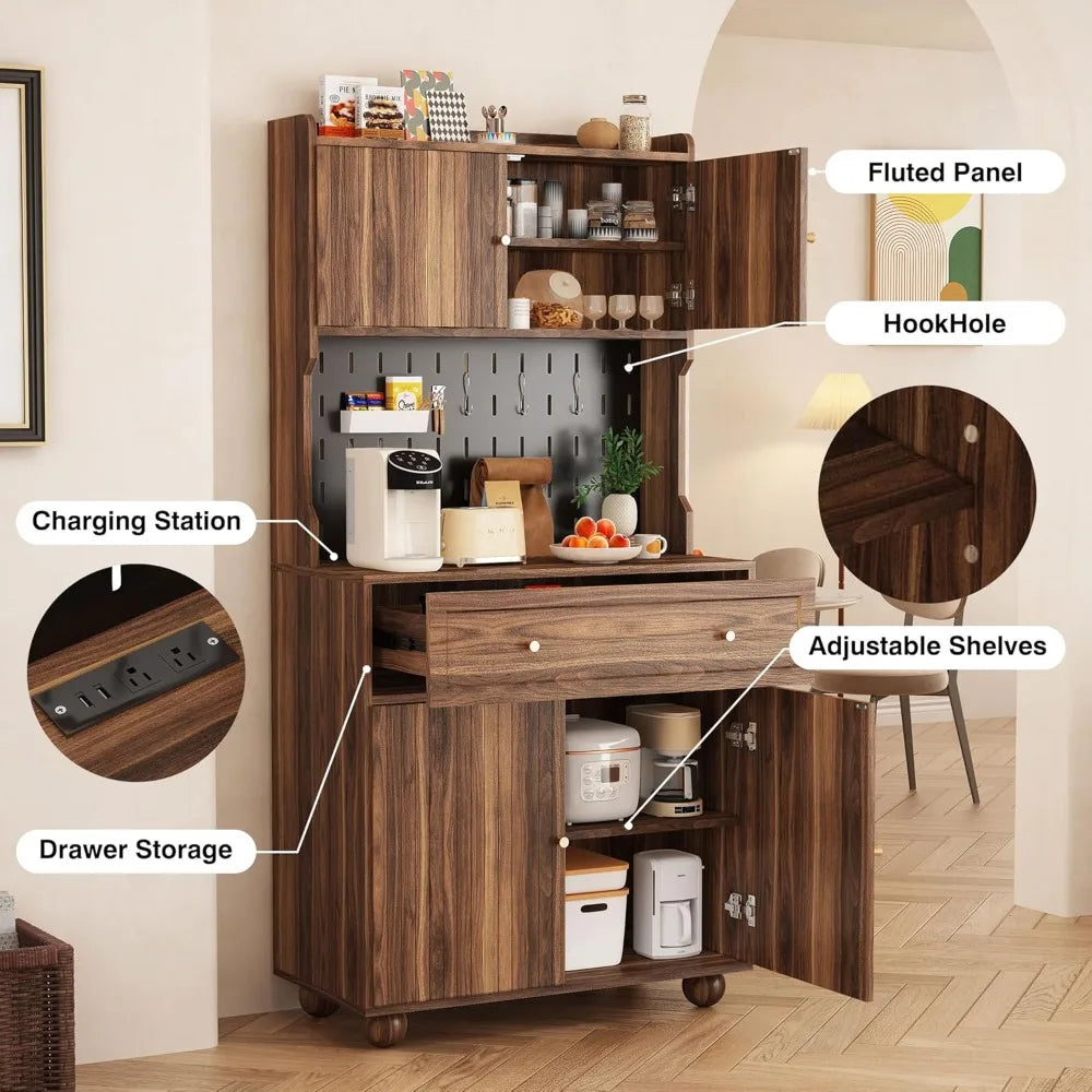 Kitchen Pantry Cabinet Countertop Microwave Stand Hutch