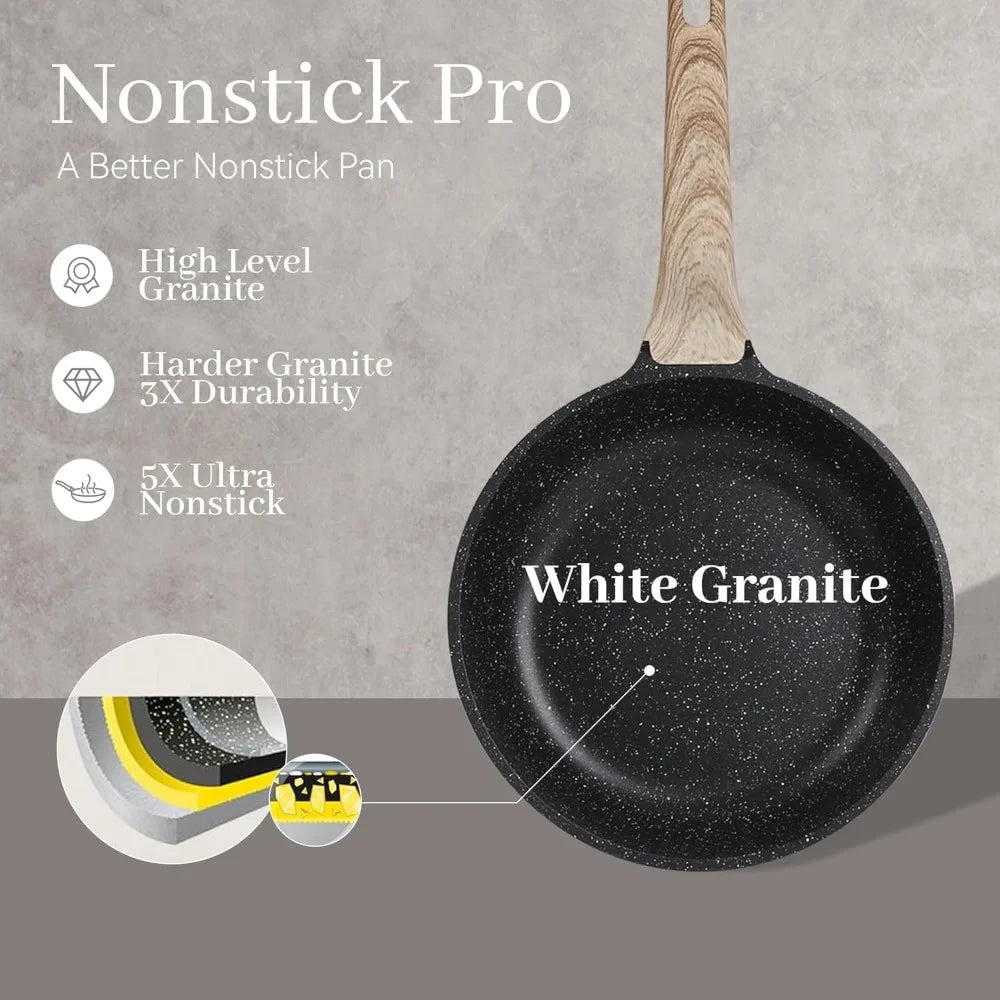 23Pcs Pots and Pans Set Non Stick, Kitchen Cookware Sets, Granite Stone Induction Cookware Non Stick Cooking Set w/Frying Pans,
