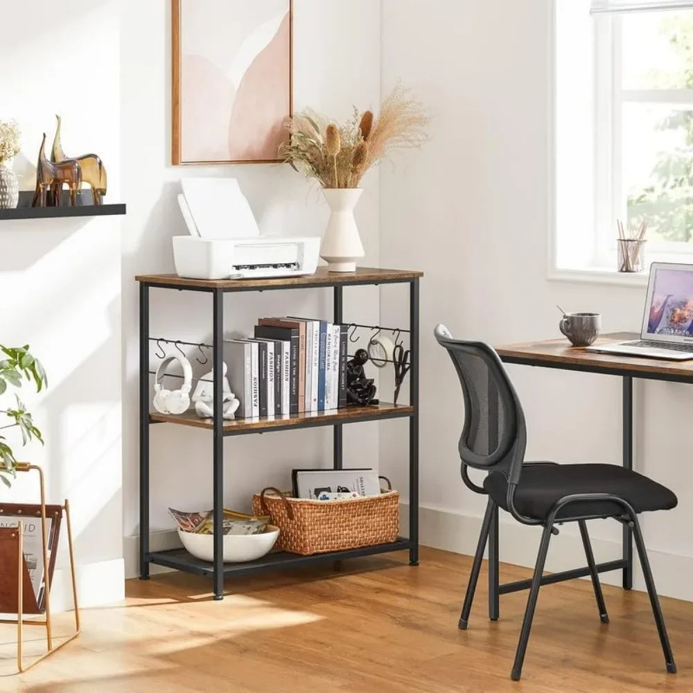 Bakers Rack, Kitchen Shelf, Kitchen Island, Microwave Oven Stand with Open Shelves, Hooks, Metal Frame,Industrial