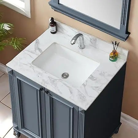 Bathroom Vanity Top, 31 Inch Sintered Stone Vanity Top with Undermount Rectangular Sink, 4" Backsplash, Pre-Drilled Faucet Singl
