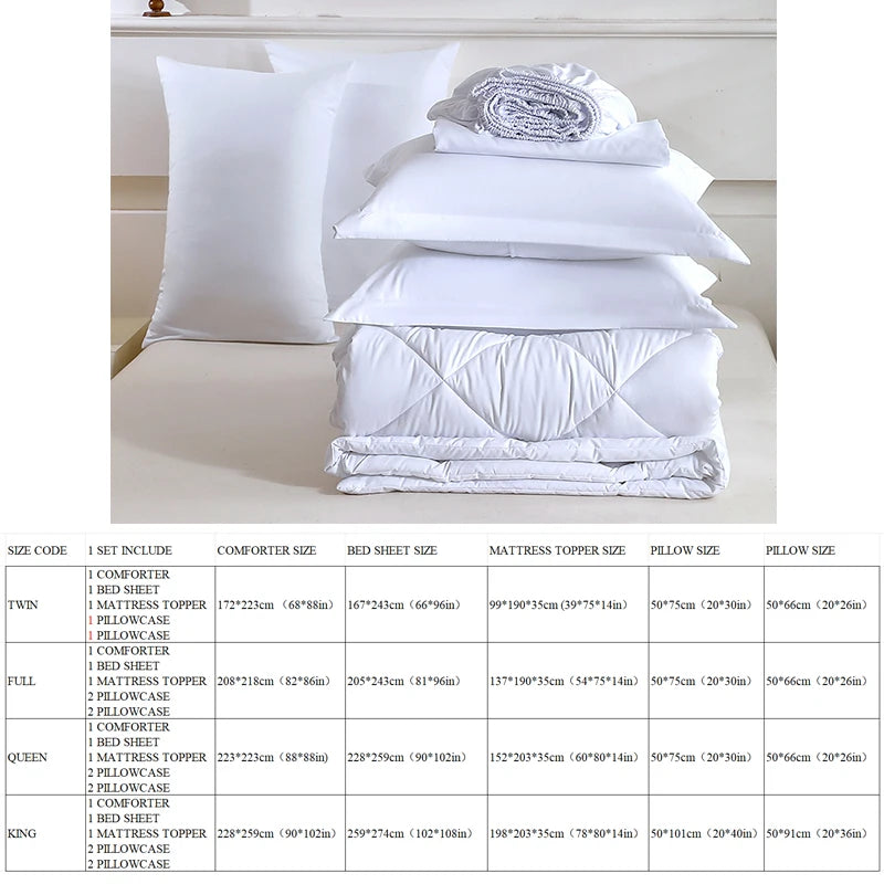Twin Full Queen King Comforter Mattress Topper Bed Sheet And Pillowcases White Set In A Carton
