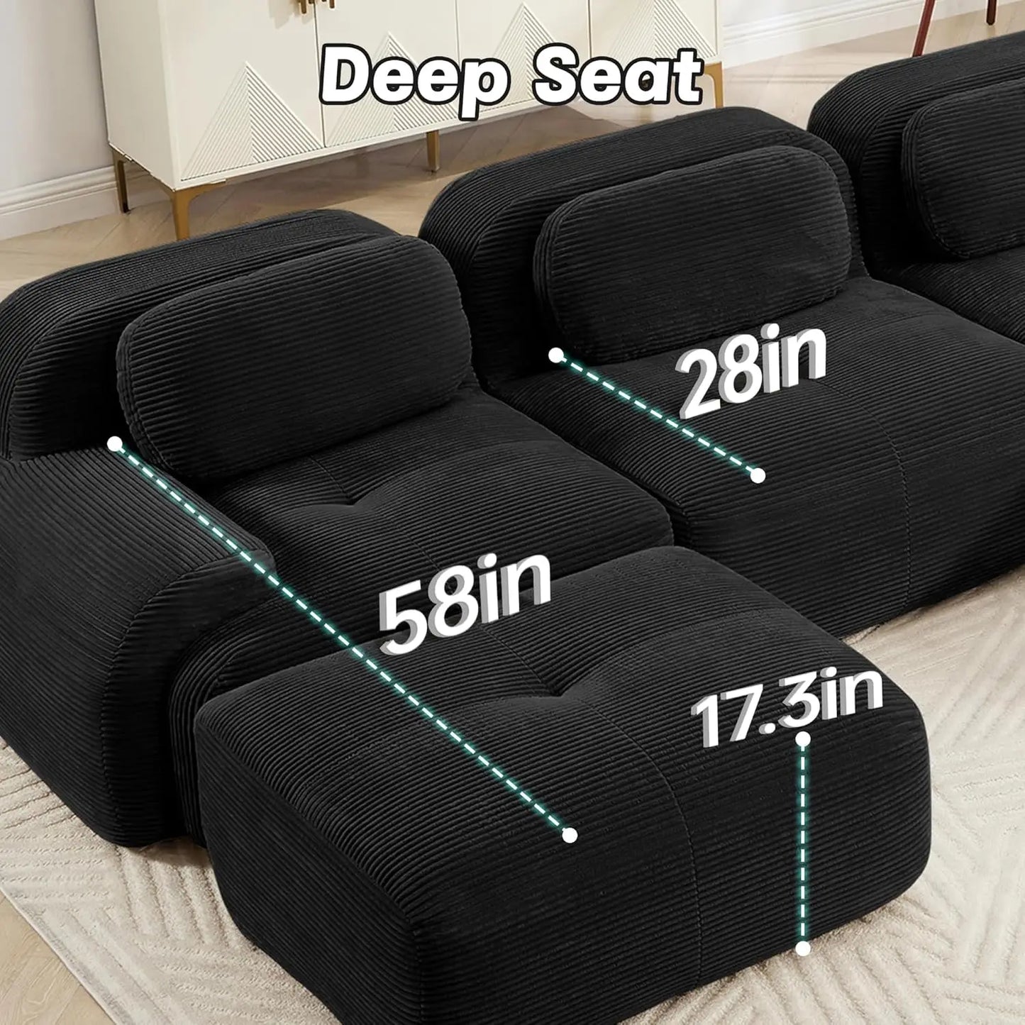 82" Boneless Couch, L-Shaped Small Modular Sectional Sofa for Living Room, Compressed Sofa with Deep Seat, Corduroy Cloud Couch
