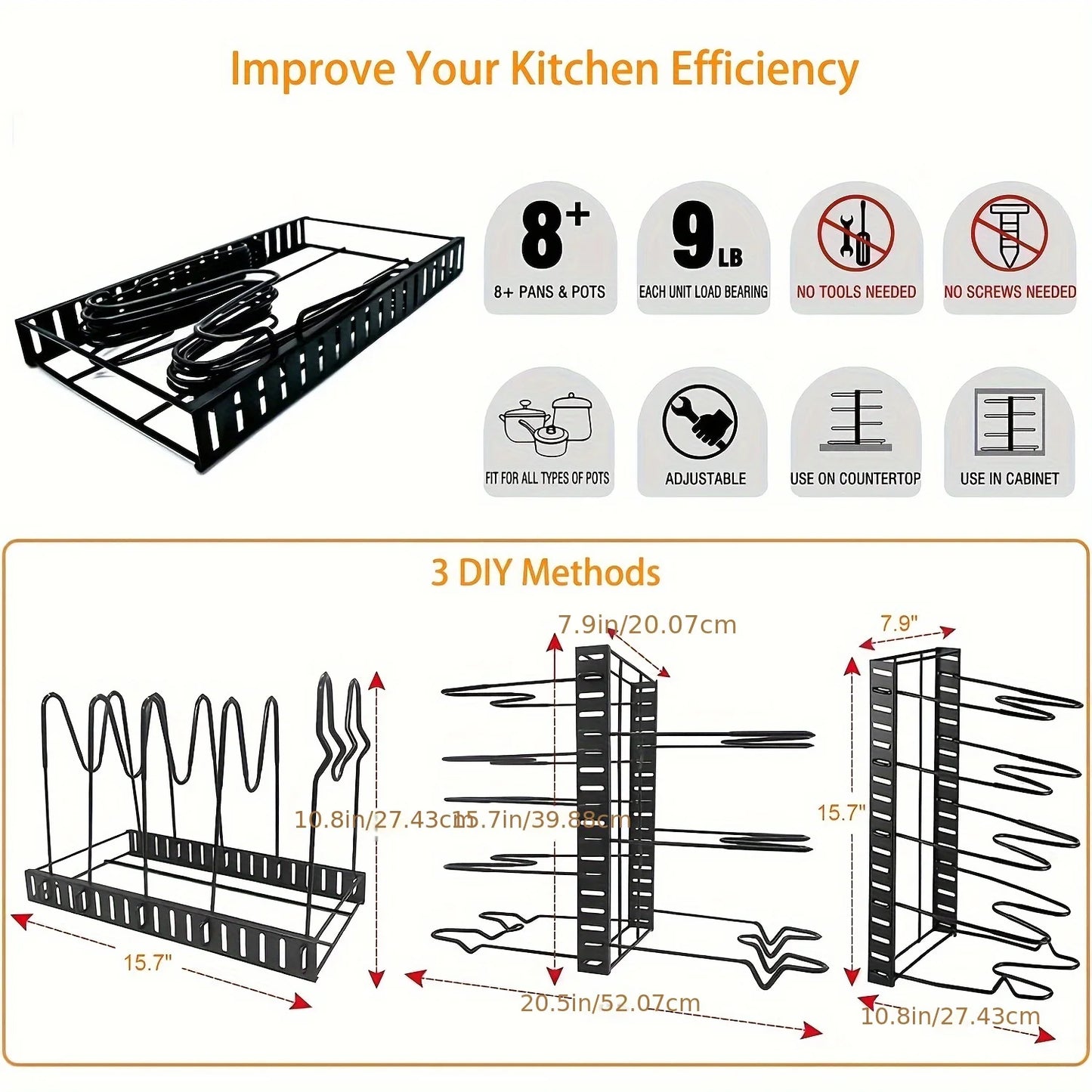 Hign-concerned Pot Rack Organizer Pan Rack Kitchen Storage