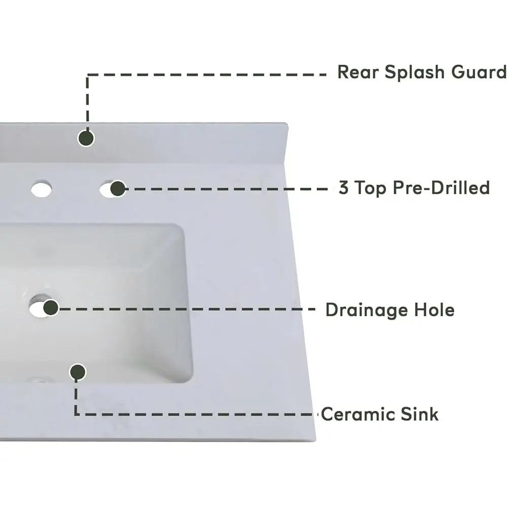 Modern Bathroom Vanity 48 inch with White Engineered Marble Stone Sink Sturdy Plywood Construction Two Soft Closing Doors