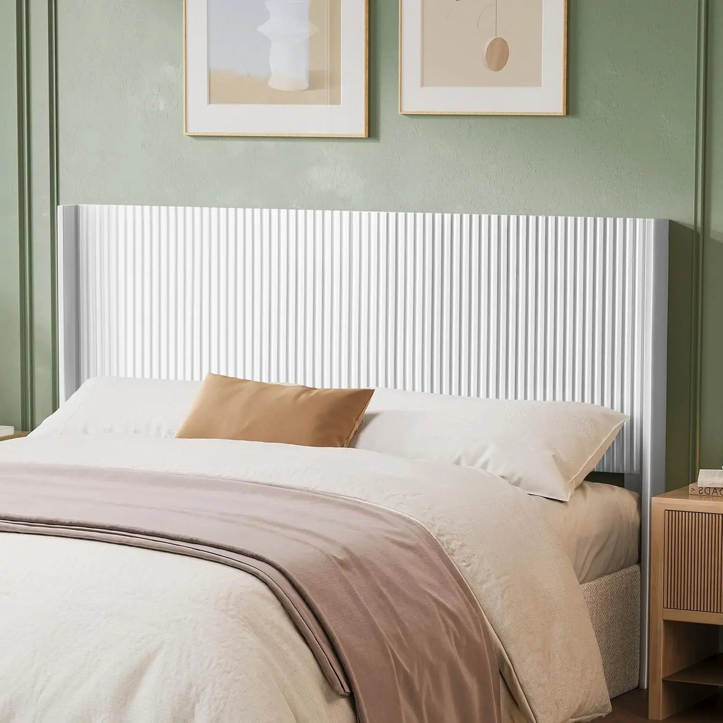 Queen Size, 64.6" Wide Wooden Queen Headboard Only, Modern Farmhouse Headboards, Wall Mounted Fluted Panel