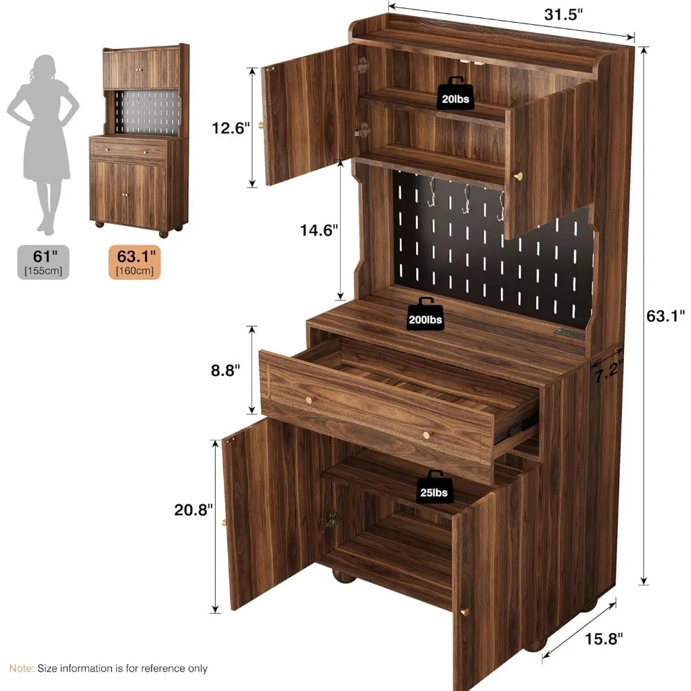 Kitchen Pantry Cabinet Countertop Microwave Stand Hutch