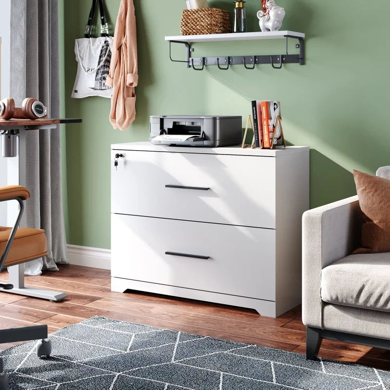 GALAXHERO 2 Drawer Wood Lateral File Cabinet with Lock Printer Stand Document Organizer for Home Office File Storage