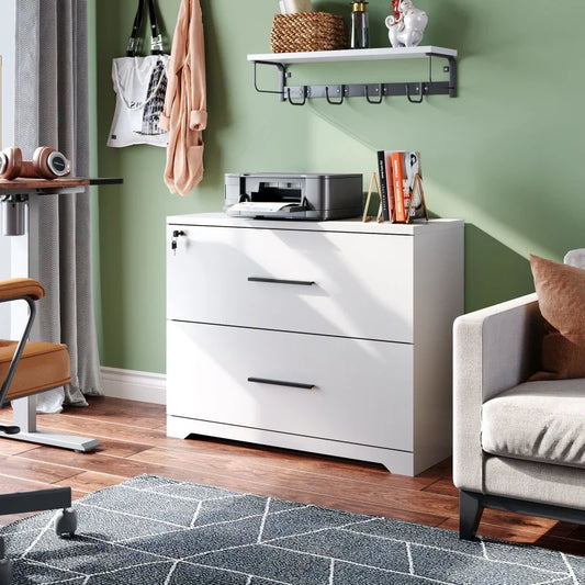 GALAXHERO 2 Drawer Wood Lateral File Cabinet with Lock Printer Stand Document Organizer for Home Office File Storage