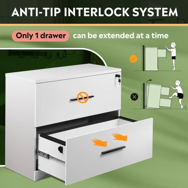 GALAXHERO 2 Drawer Wood Lateral File Cabinet with Lock Printer Stand Document Organizer for Home Office File Storage