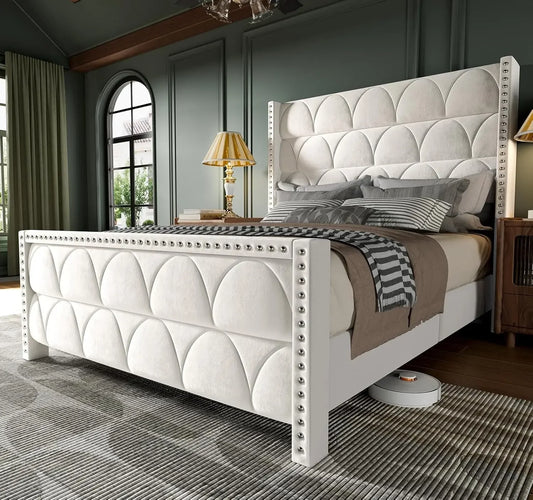 Silent Velvet Wingback Platform Bed Frame with 56" Headboard - 1000lb Weight Capacity & Noise-Free Design