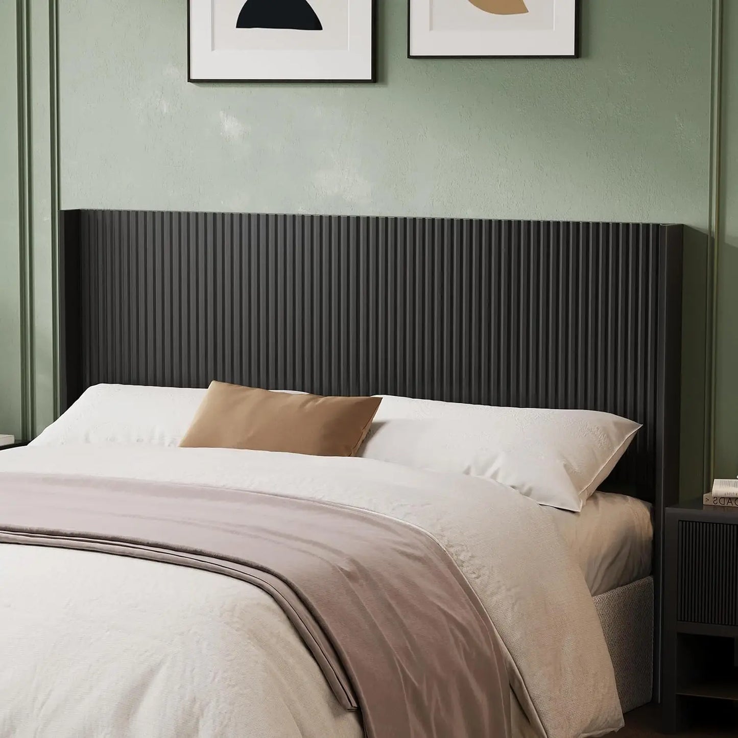 Queen Size, 64.6" Wide Wooden Queen Headboard Only, Modern Farmhouse Headboards, Wall Mounted Fluted Panel