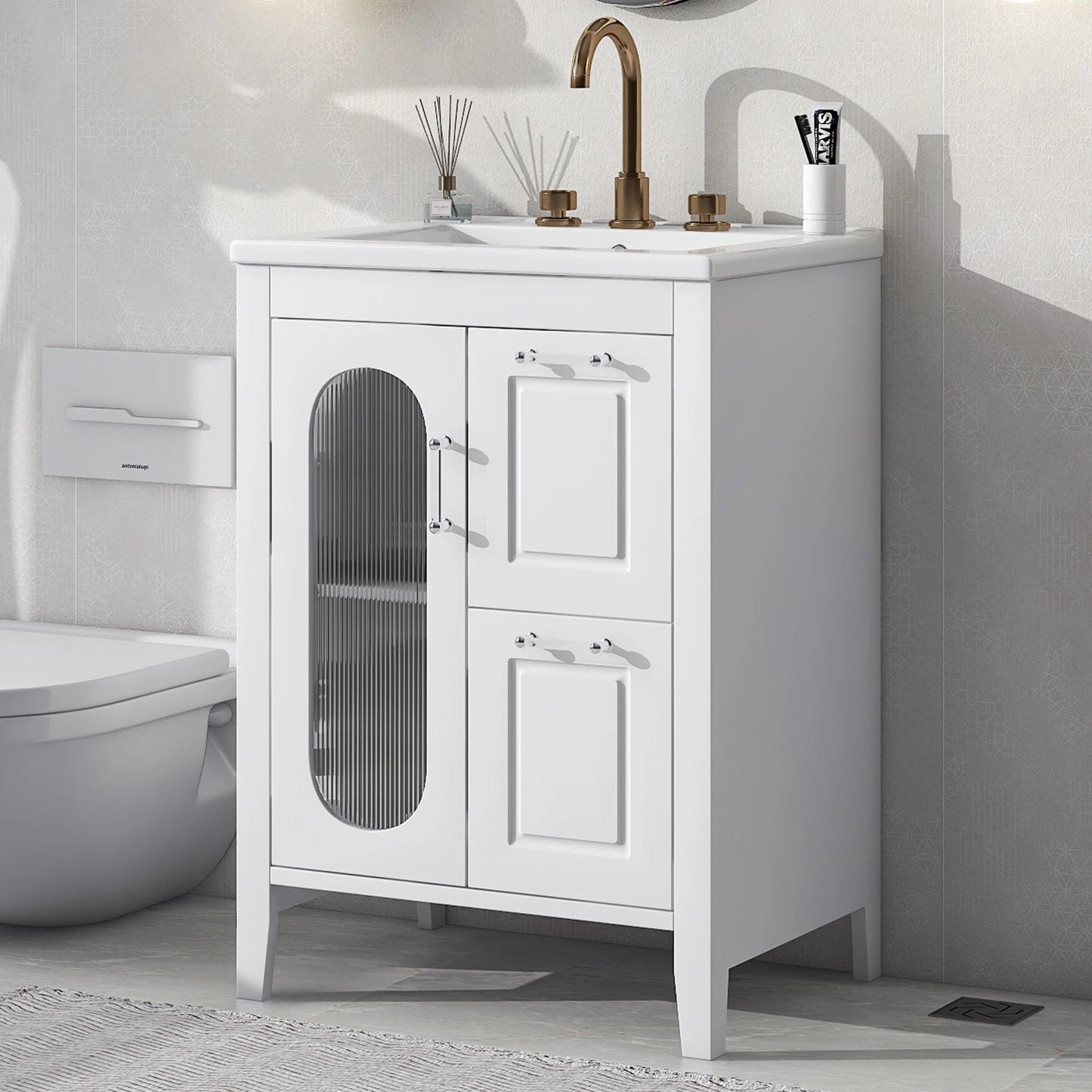 SH.KL 24 Inch Bathroom Vanity with Sink, Bathroom Vanity Cabinet, Solid Wood and MDF, Bathroom Furniture, Vanities