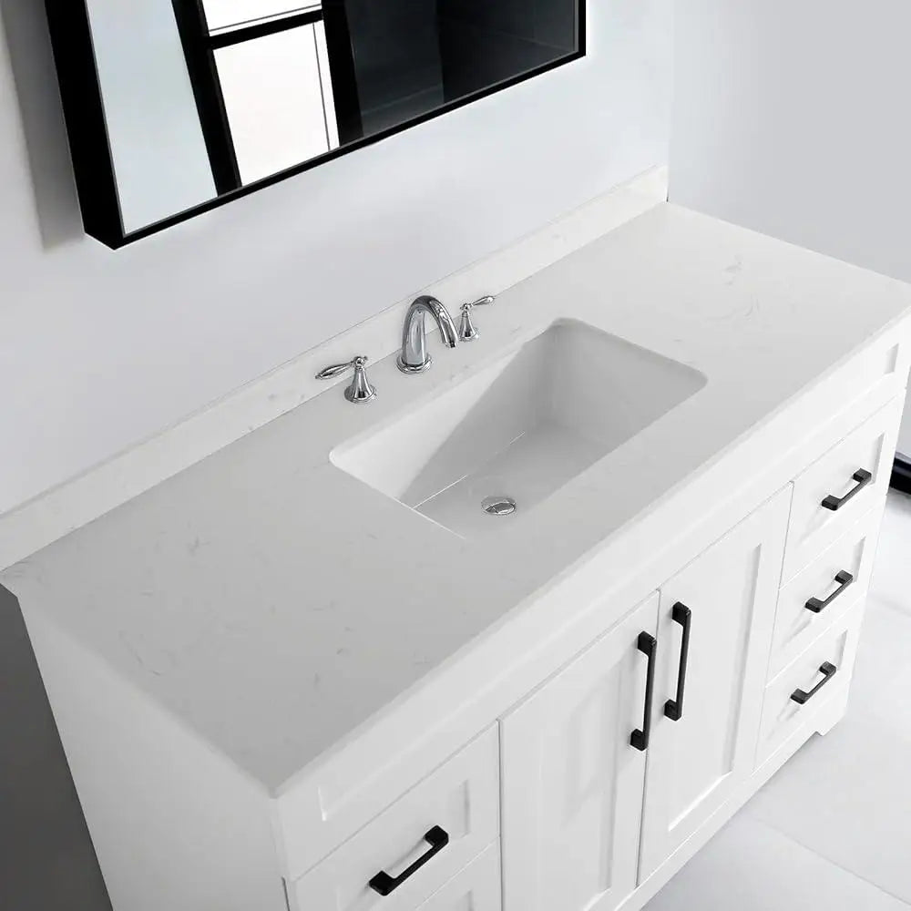 Modern Bathroom Vanity 48 inch with White Engineered Marble Stone Sink Sturdy Plywood Construction Two Soft Closing Doors