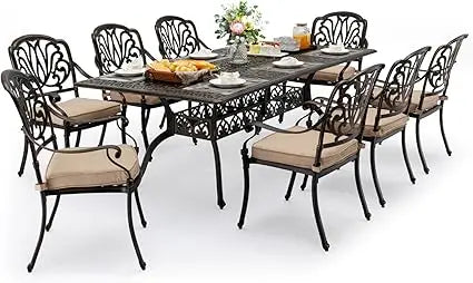 7-Piece Cast Aluminum Outdoor Table and Chairs, Antique Bronze Patio Dining Sets Include 60" Large Patio Dining Table and 6 Chai