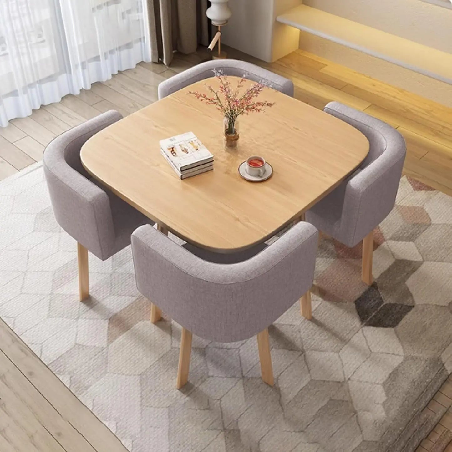 Round/Square Modern Dining Table Set, Conference Table With 4 Chairs for Small Meeting Room, Kitchen and Living Room