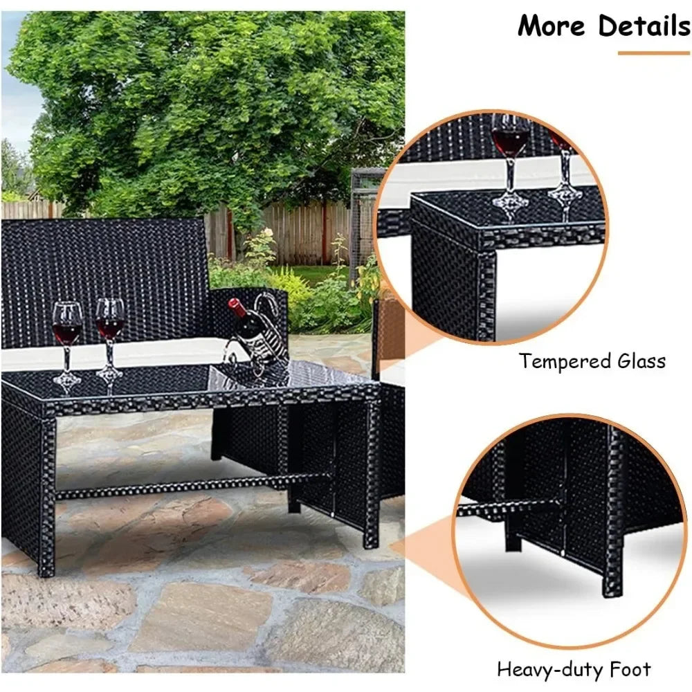 GUANGBAI Rattan Patio Set Outdoor Wicker Sofa Table