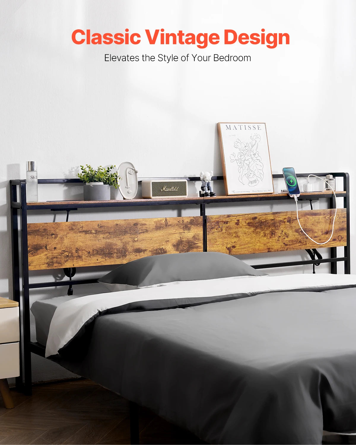 VEVOR Bed Headboard King Size Freestanding Head Board with Outlets & USB Port Adjustable Headboard for Different Bed Frames