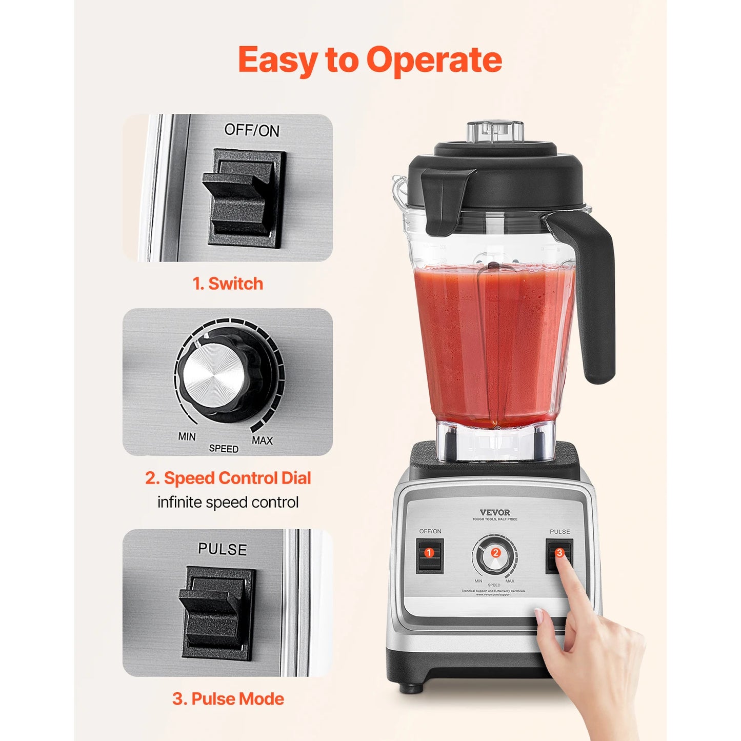 VEVOR 1400W Blender For Smoothies Professional Ice Crushing