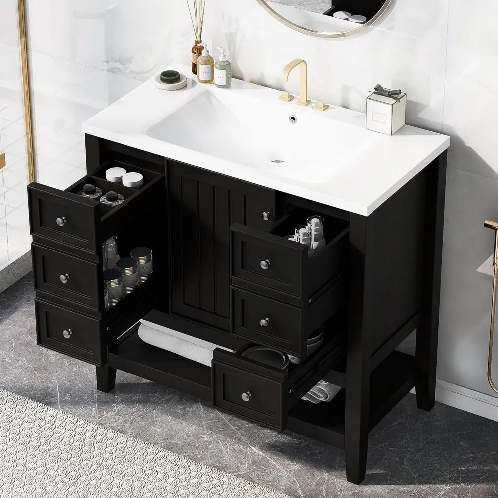 Harper & Bright Designs 36" Bathroom Vanity with Sink, Free Standing Single Basin Vanity Set with One Cabinet and Three Drawers,