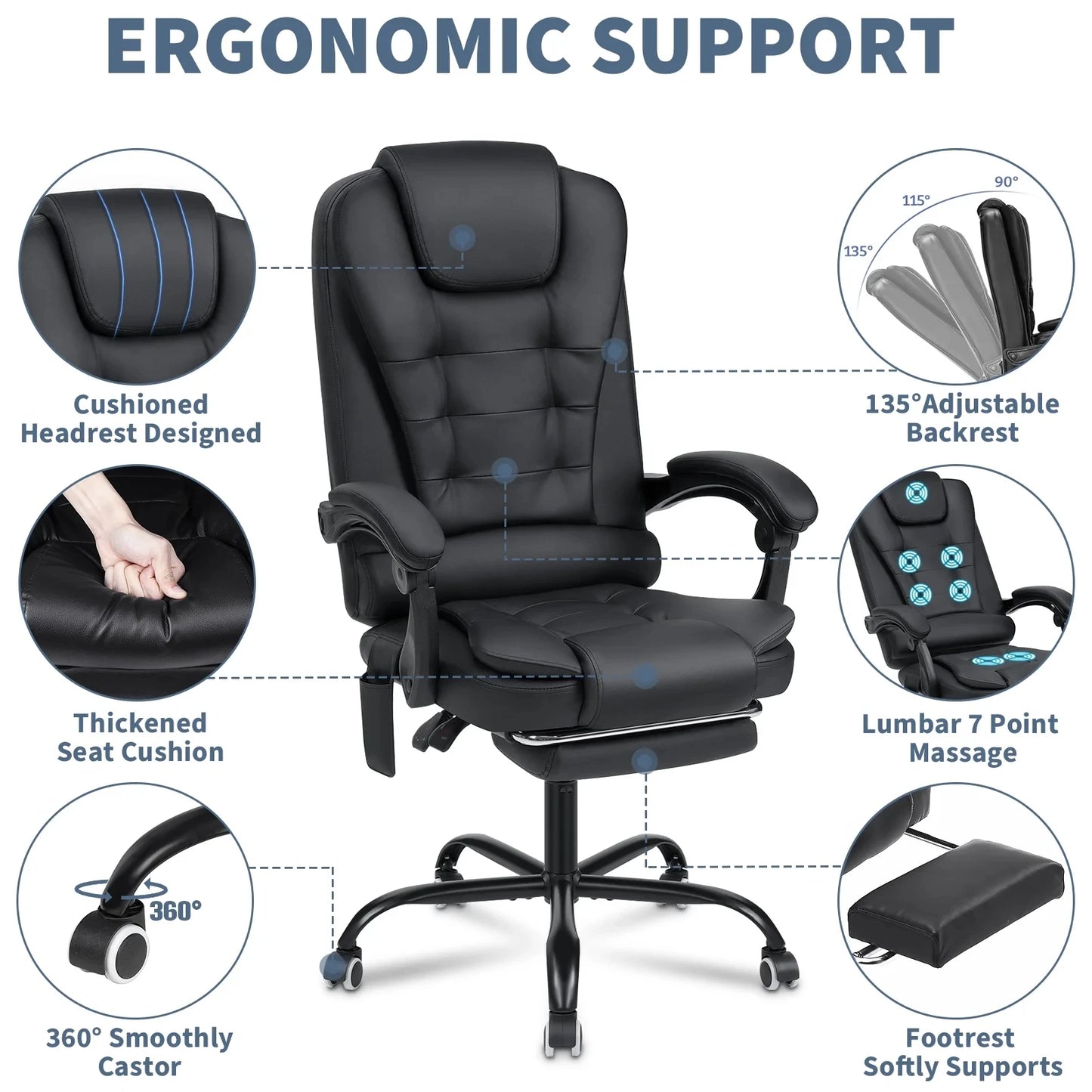 Hommpa Office Chair Massage High Back Leather Footrest