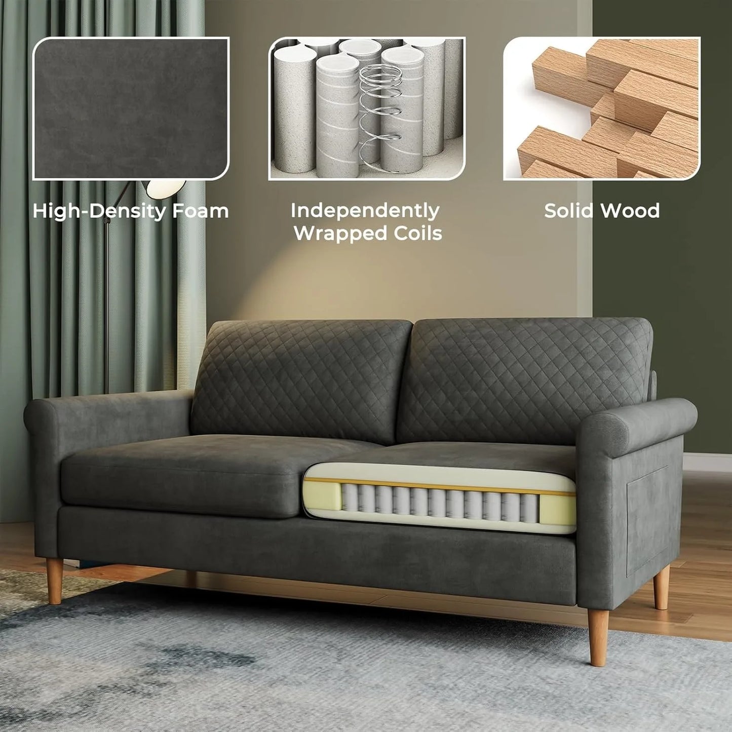 65" Loveseat, Comfy Small Couch,Mid Century Modern Decor Loveseat Sofa,Couches for Living Room,2-Seat Sofa Living Room Furniture