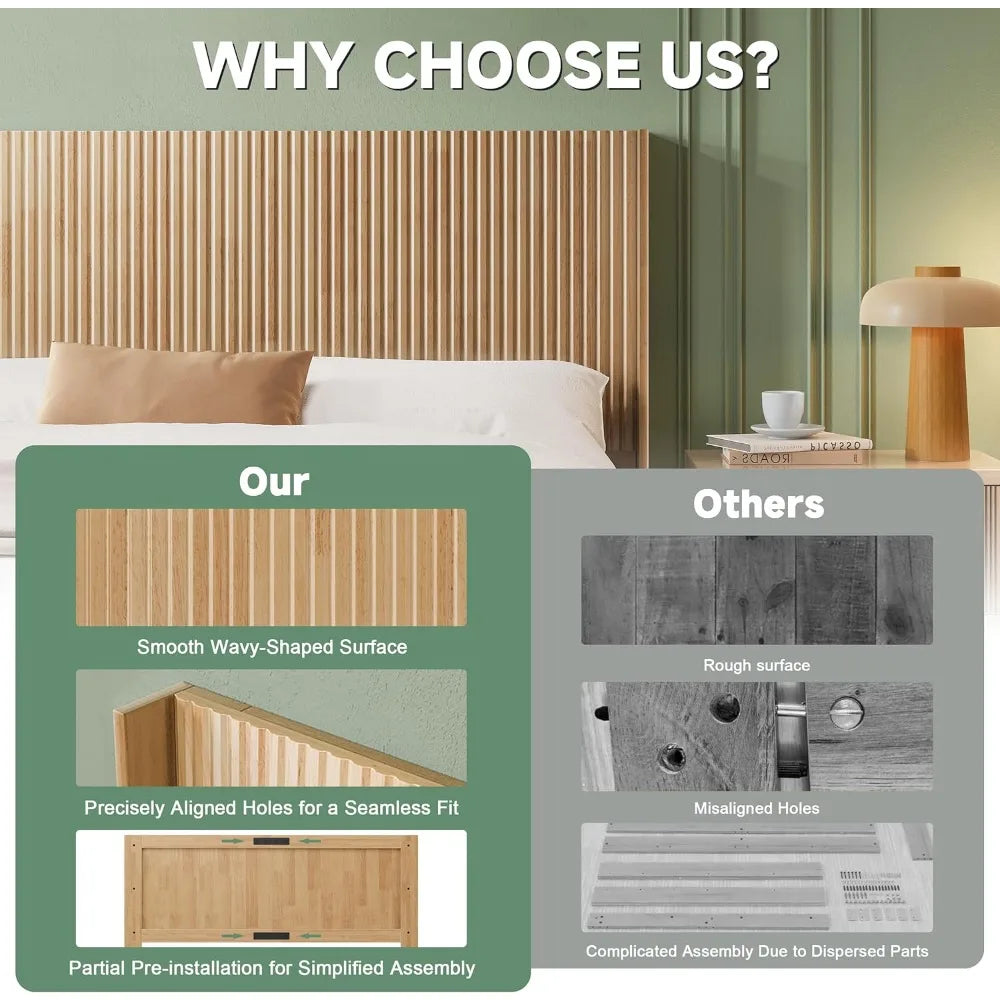 Queen Size, 64.6" Wide Wooden Queen Headboard Only, Modern Farmhouse Headboards, Wall Mounted Fluted Panel