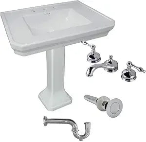 Ondine Ceramic Pedestal Bathroom Sink With Overflow