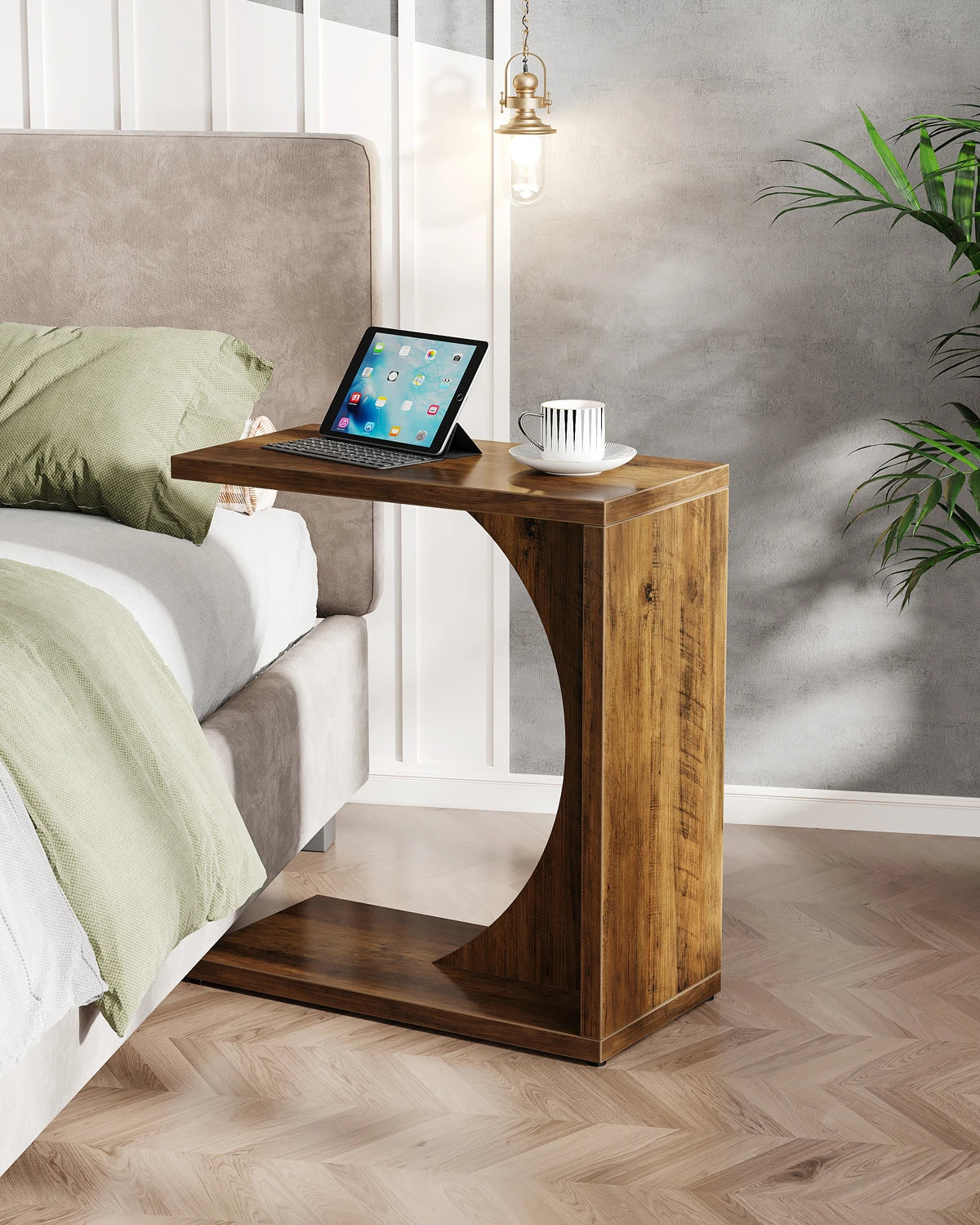 Tribesigns C-Shaped End Table, C Table for Sofa, Small Over Couch Tray, Side Table for Living Room, Bedroom