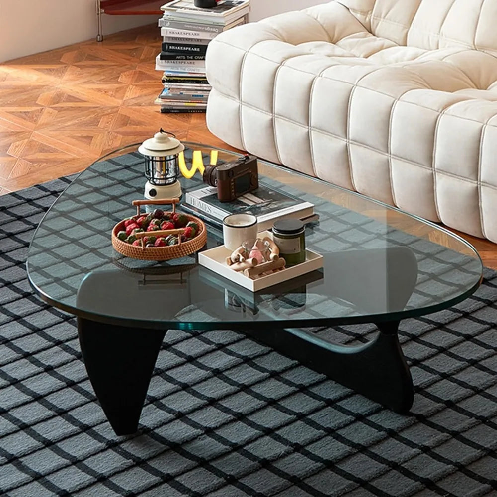 Small Coffee Table Black Glass Coffee Table for Living Room, Mid Century Modern Coffee Table, Wood Rustic Coffee Table with Wood