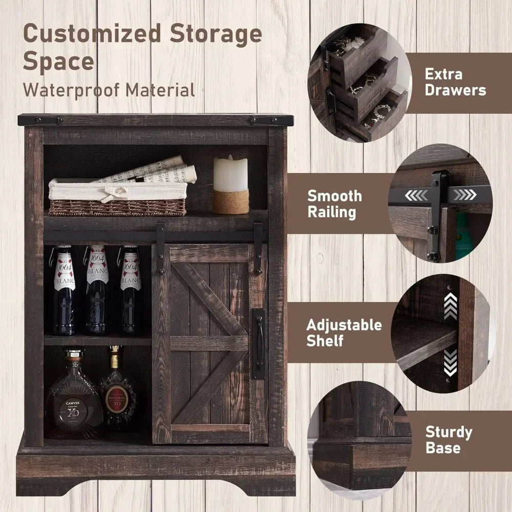 Bathroom Floor Cabinet, Farmhouse Storage Cabinet with Sliding Barn Door & Storage Drawers, Small Storage Cabinet