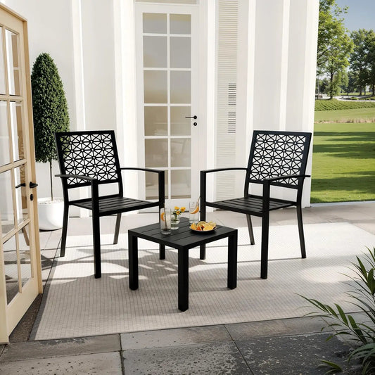 3 Piece Outdoor Stackable Patio Furniture with a Coffee Table and 2 Chairs, Metal  Set, for Indoor Outdoor Backyard, Deck