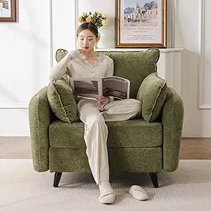 Oversized Accent Chair with All Seats Storage,Comfy Living Room Chairs with 2 Throw Pillow,Upholstered Mid-Century Armchair,24.5