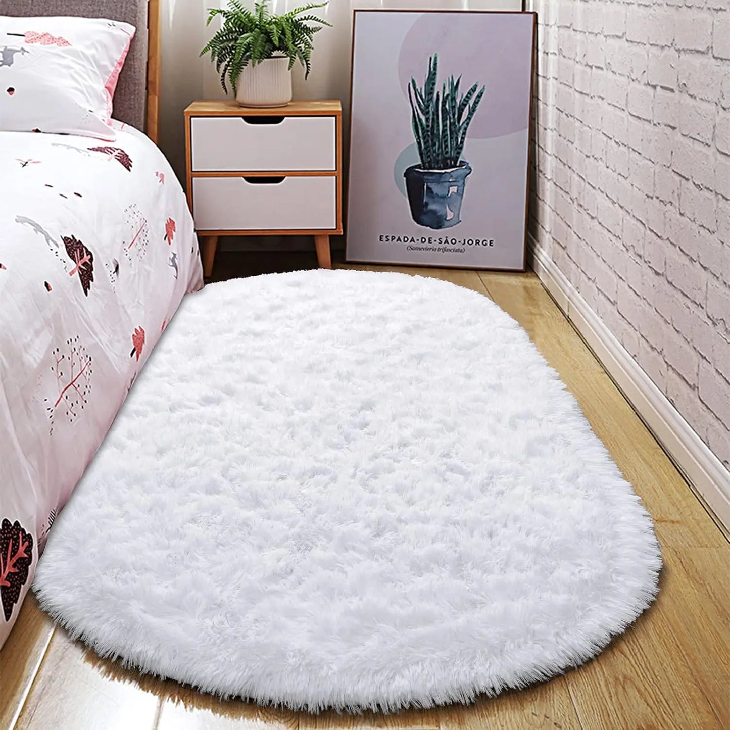 Aubusson Oval Fluffy Area Rug Plush Shaggy Bedroom Mat
