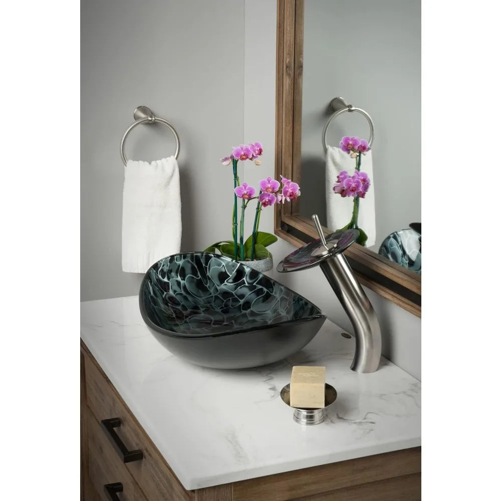 MNO Oval Tempered Glass Vessel Sink Drain for Bathroom