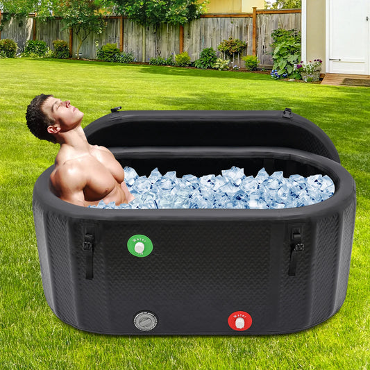 132*70cm Ice Bath Tub Cold Water Therapy Plunge Tub for Athletes Outdoor Ice Barrel Plunge Pool Inflatable Folding Bathtub