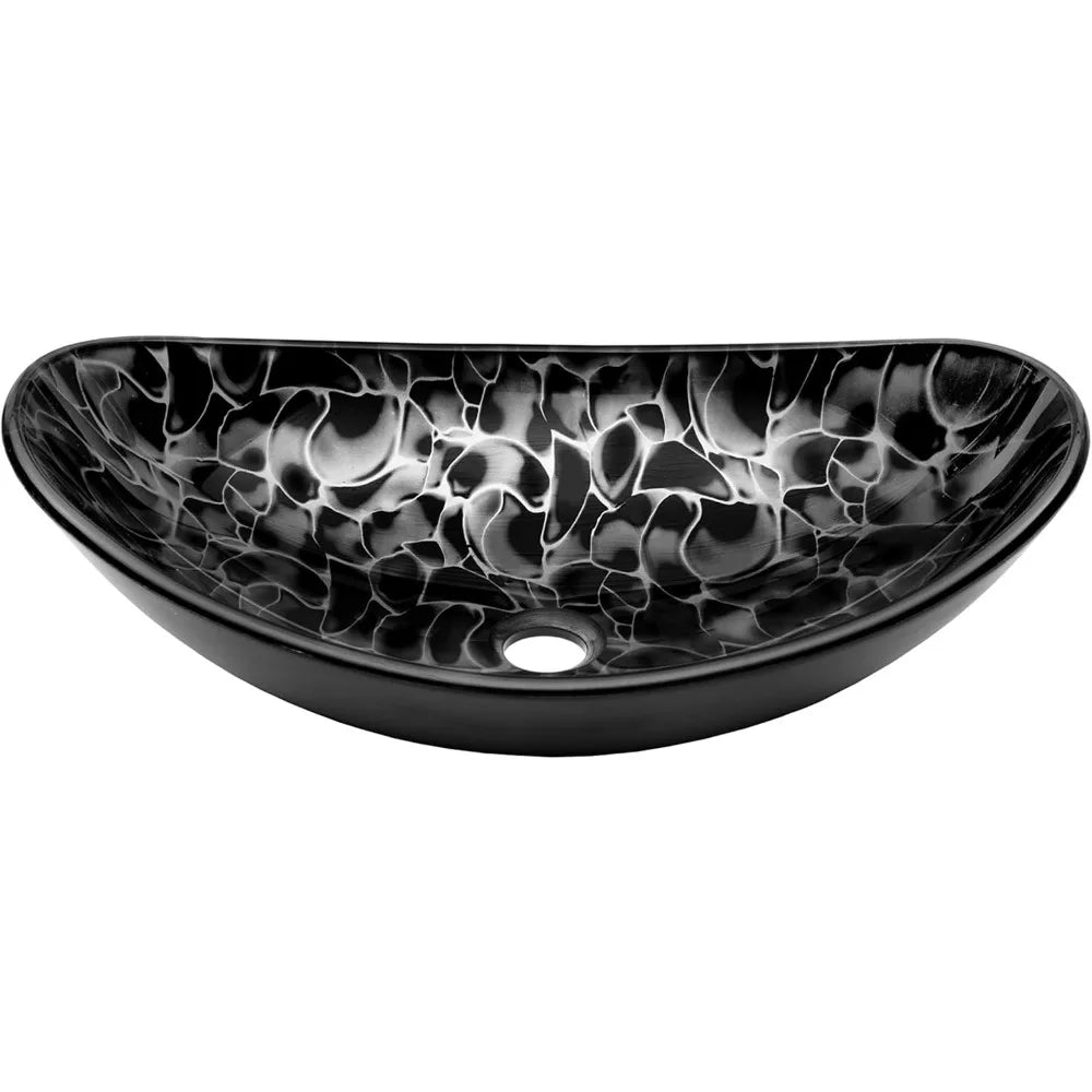 MNO Oval Tempered Glass Vessel Sink Drain for Bathroom