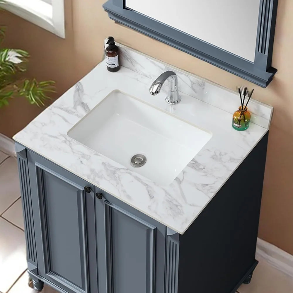 Bathroom Vanity Top, 31 Inch Sintered Stone Vanity Top with Undermount Rectangular Sink, 4" Backsplash, Pre-Drilled Faucet Singl
