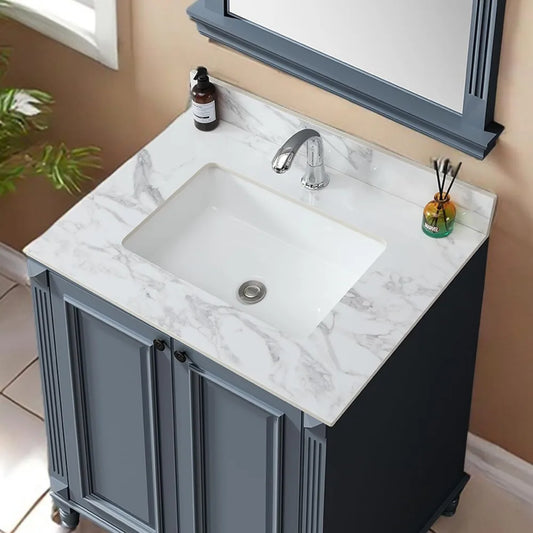 Bathroom Vanity Top, 31 Inch Sintered Stone Vanity Top with Undermount Rectangular Sink, 4" Backsplash, Pre-Drilled Faucet Singl