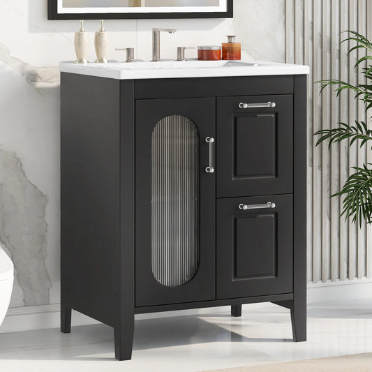 SH.KL 24 Inch Bathroom Vanity with Sink, Bathroom Vanity Cabinet, Solid Wood and MDF, Bathroom Furniture, Vanities
