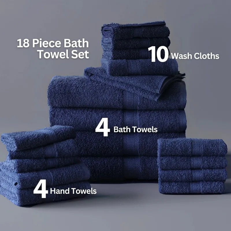100 Percent Cotton Towel Set 18 Piece Bath Towels Deluxe