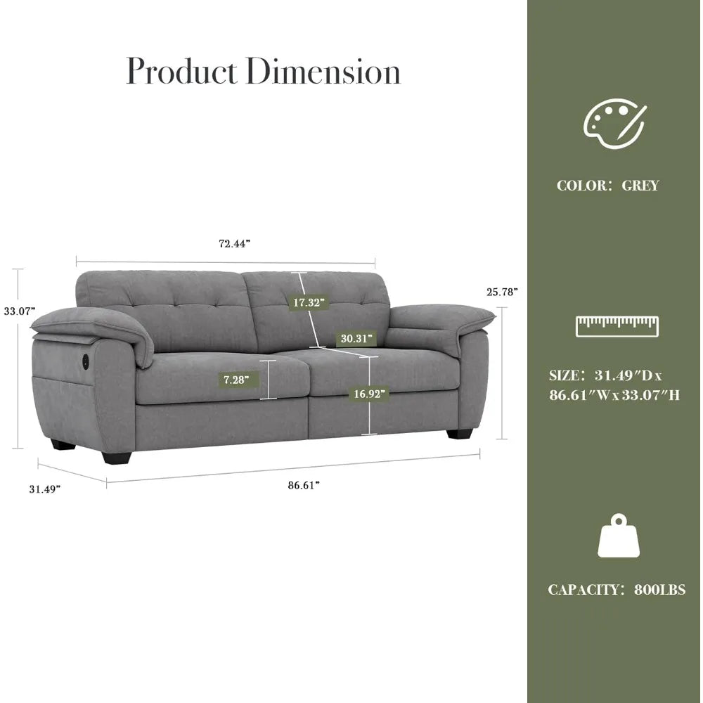 87" Modern Sofa, Comfy Sofa Couch w/Extra Deep Seats, 2/3 Seater Couches w/USB Charging Ports & Side Pockets