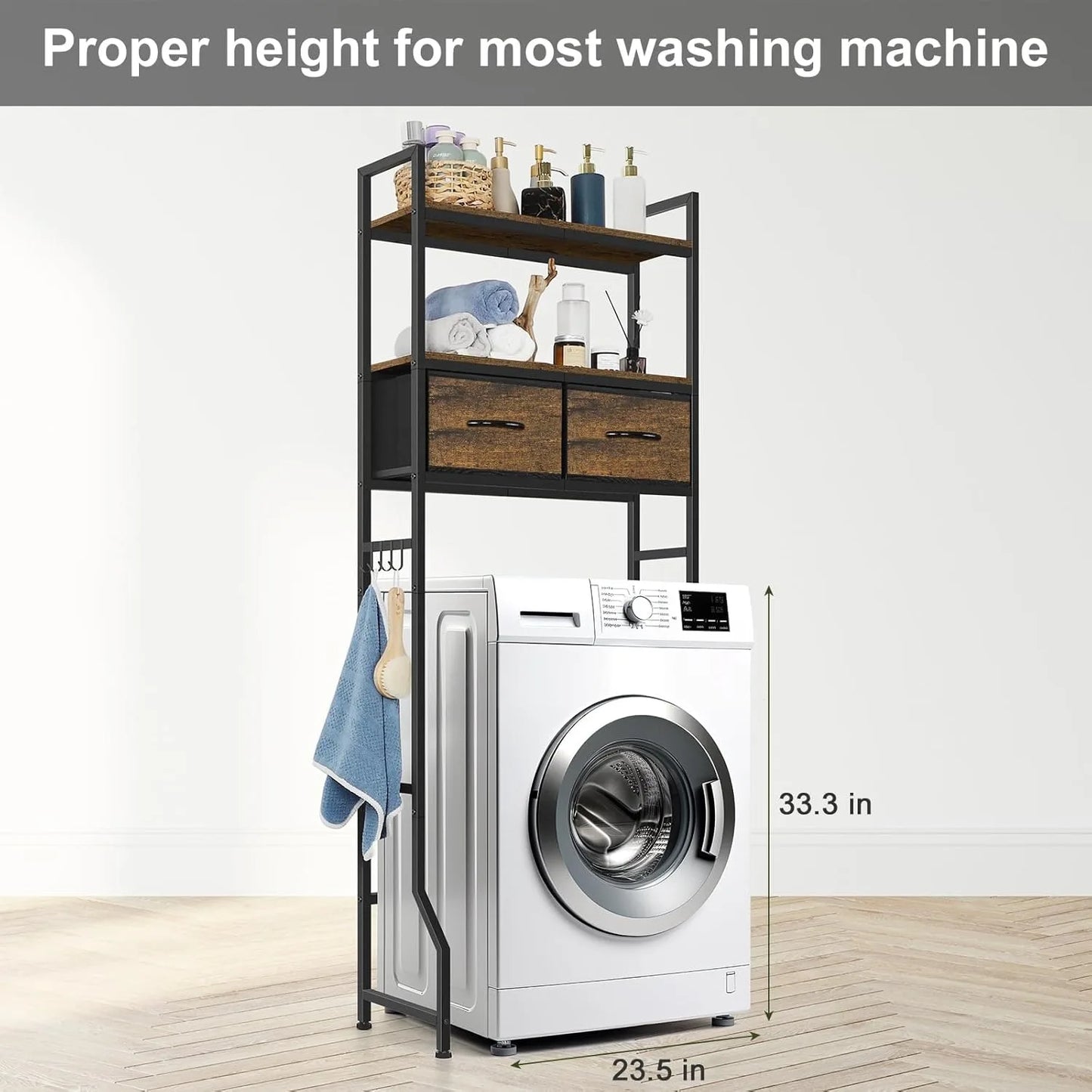 Over-Toilet Storage Cabinet with Fabric Drawers - Space-Saving Bathroom Shelf Organizer, Fits Most Toilets, Rustic Brown