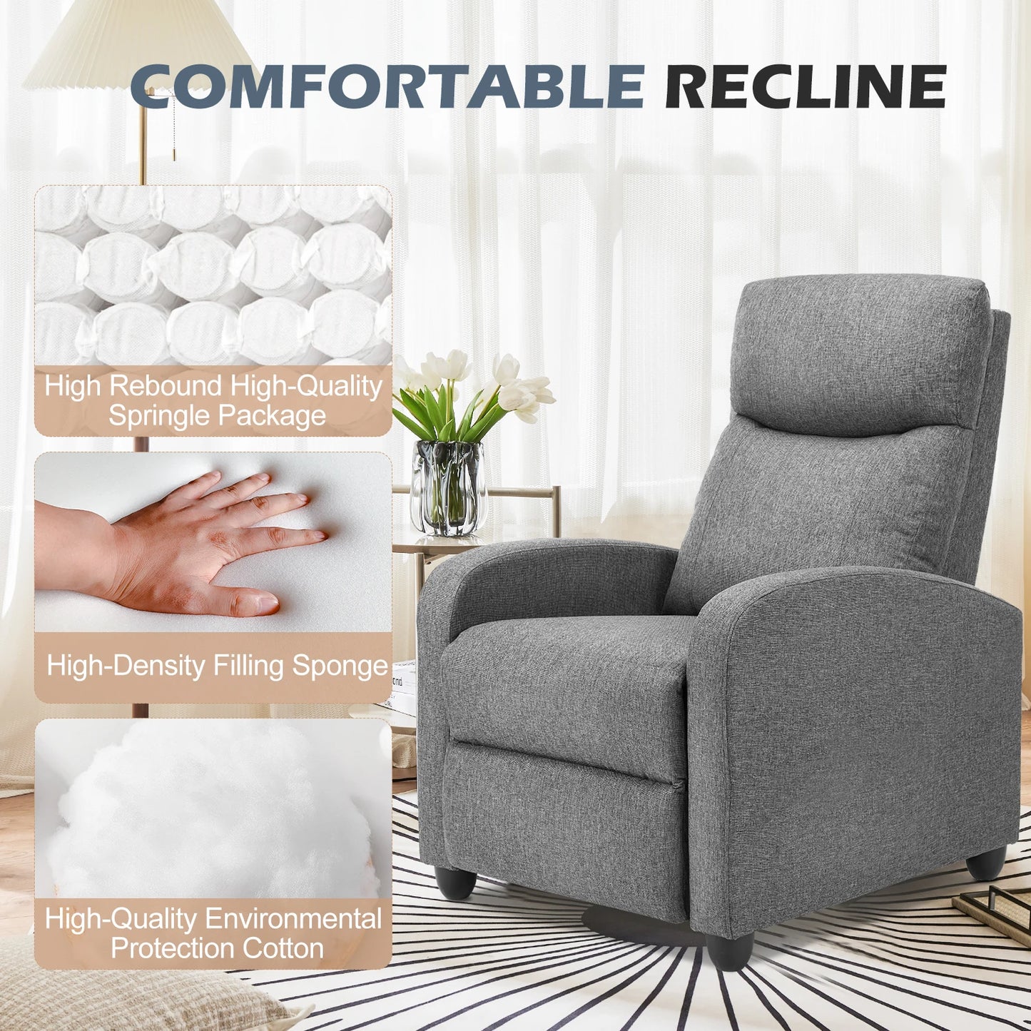 JHK Recliner Chair Massage Sofa Modern Fabric Lumbar Support