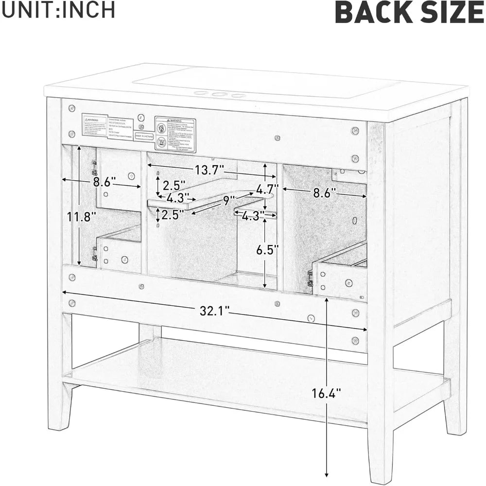 Harper & Bright Designs 36" Bathroom Vanity with Sink, Free Standing Single Basin Vanity Set with One Cabinet and Three Drawers,