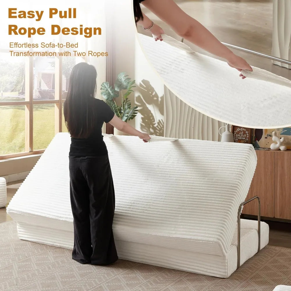 Sofa Bed 4-in-1 Boneless Couch Oversized Corduroy Upholstered Sleeper Sofa with Loveseat Couches for Living Room Futon